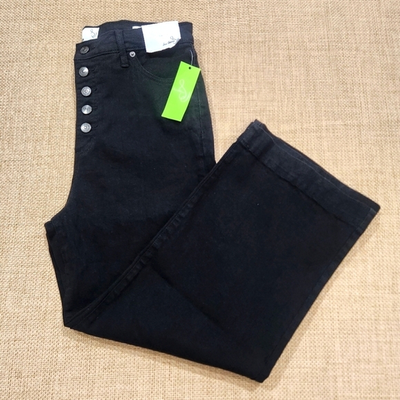 Sam Edelman Codie High Rise Wide Leg Ankle Jeans Size‎ 30 Black Denim Button NWT - Picture 3 of 11